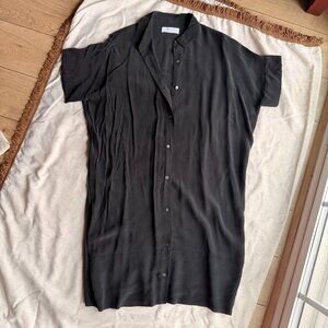 Everlane Silk Charcoal Gray Button Down Midi Dress – Minimalist